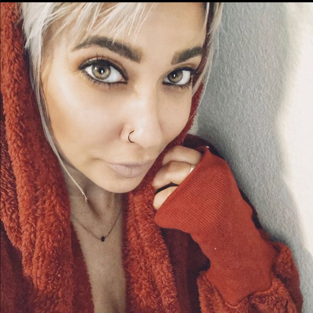 Oversized fluffy red riding hood jacket